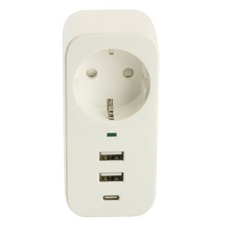 Сетевой фильтр 1-местный с/з STEKKER 250В, 16А, 2USB+1Type-C 2,4 A, серия Nova, HM81-11-1, белый, 50142
