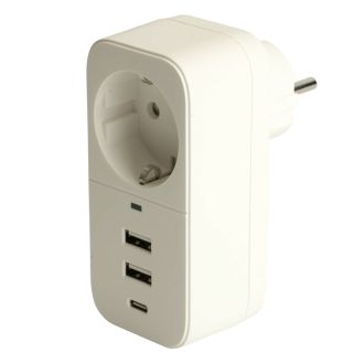 Сетевой фильтр 1-местный с/з STEKKER 250В, 16А, 2USB+1Type-C 2,4 A, серия Nova, HM81-11-1, белый, 50142