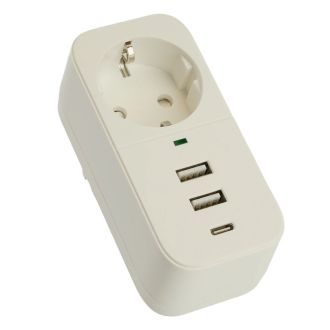 Сетевой фильтр 1-местный с/з STEKKER 250В, 16А, 2USB+1Type-C 2,4 A, серия Nova, HM81-11-1, белый, 50142