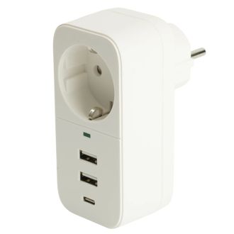 Сетевой фильтр 1-местный с/з STEKKER 250В, 16А, 2USB+1Type-C 2,4 A, серия Nova, HM81-11-1, белый, 50142