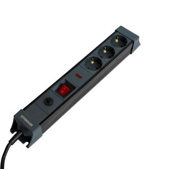 Сетевой фильтр 3-местный с/з STEKKER 3x1мм2, 1,8 м, 220В, 16А, серия Techno, HM22-31-02, черный, 50153