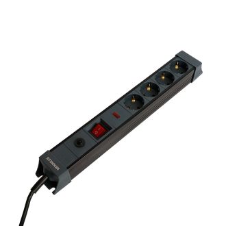Сетевой фильтр 4-местный с/з STEKKER 3x1мм2, 1,8 м, 220В, 16А, серия Techno, HM22-41-02, черный, 50156