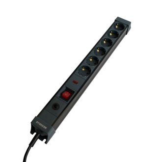 Сетевой фильтр 6-местный с/з STEKKER 3x1мм2, 3 м, 220В, 16А, серия Techno, HM22-61-03, черный, 50160