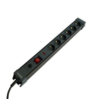 Сетевой фильтр 6-местный с/з STEKKER 3x1мм2, 3 м, 220В, 16А, серия Techno, HM22-61-03, черный, 50160