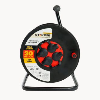 Удлинитель на катушке Stekker STD03-44-30 Standart 4-местный с/з ПВС 3*1,5, оранжевый, 16А, IP44, 30м (80102), 50172