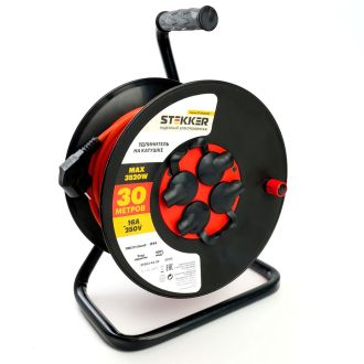 Удлинитель на катушке Stekker STD03-44-30 Standart 4-местный с/з ПВС 3*1,5, оранжевый, 16А, IP44, 30м (80102), 50172
