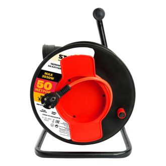 Удлинитель на пластиковой катушке STD04-10-50 (40289) 1-местный с/з 3*1,5, 50м, 250В, 16А, IP44, Standart, STEKKER, 50176
