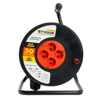Удлинитель на катушке Stekker STD03-20-30 Standart 4-местный с/з ПВС 3*1,5, оранжевый, 16А, IP20,30м (50184)
