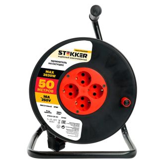Удлинитель на катушке Stekker STD03-20-50 Standart 4-местный с/з ПВС 3*1,5, оранжевый, 16А, IP20,50м (40174), 50185