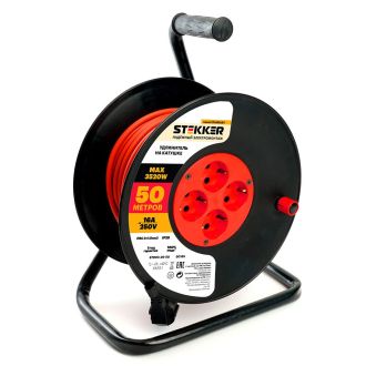 Удлинитель на катушке Stekker STD03-20-50 Standart 4-местный с/з ПВС 3*1,5, оранжевый, 16А, IP20,50м (40174), 50185