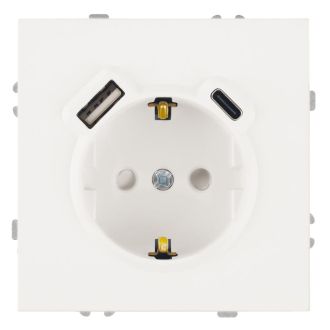 Розетка 1-местная з/ш с/з 16А + USB + Type C (механизм), Stekker, 250В, 20W, серия Эмили, белый фарфор, soft-touch, RST16-5119-01, 50217