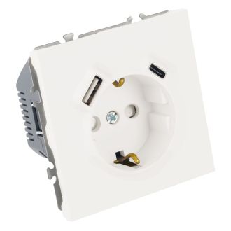 Розетка 1-местная з/ш с/з 16А + USB + Type C (механизм), Stekker, 250В, 20W, серия Эмили, белый фарфор, soft-touch, RST16-5119-01, 50217