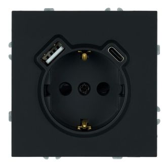 Розетка 1-местная з/ш с/з 16А + USB + Type C (механизм), Stekker, 250В, 20W, серия Эмили, черный уголь, soft-touch, RST16-5119-05, 50218