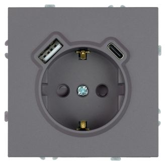 Розетка 1-местная з/ш с/з 16А + USB + Type C (механизм), Stekker, 250В, 20W, серия Эмили, платиново-серый, soft-touch, RST16-5119-10, 50219