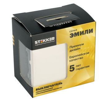 Выключатель 1-клавишный (механизм), СЗК, STEKKER, 250В, 10А, серия Эмили, RSW10-5103-01ZK, белый фарфор, soft touch, 50230