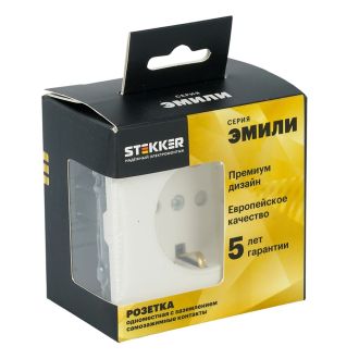 Розетка 1-местная с з/ш, с/з (механизм), СЗК, STEKKER, 250В, 16А, серия Эмили, RST16-5110-01ZK, белый фарор, soft touch, 50235