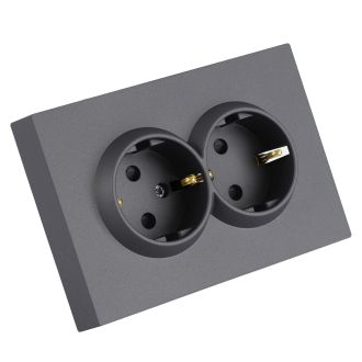 Розетка 2-местная с з/ш, с/з, СЗК, STEKKER, 250В, 16А, серия Эмили, RST16-5114-10ZK, платиново-серый, soft touch, 50244