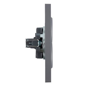 Розетка 2-местная с з/ш, б/з, СЗК, STEKKER, 250В, 16А, серия Эмили, RST16-5116-10ZK, платиново-серый, soft touch, 50245