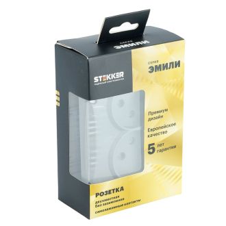 Розетка 2-местная с з/ш, б/з, СЗК, STEKKER, 250В, 16А, серия Эмили, RST16-5116-10ZK, платиново-серый, soft touch, 50245