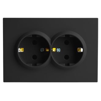 Розетка 2-местная с з/ш, с/з, СЗК, STEKKER, 250В, 16А, серия Эмили, RST16-5114-05ZK, черный уголь, soft touch, 50252