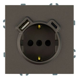 Розетка 1-местная з/ш с/з 16А + USB + Type C (механизм), STEKKER, 250В, 20W, серия Эмили, RST16-5119-09, антрацит, soft touch, 50361