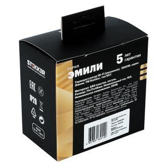 Терморегулятор Wi-Fi (механизм), STEKKER, 250В, 3500Вт, серия Эмили, RSW00-5119-01, белый фарфор, soft touch, 50376