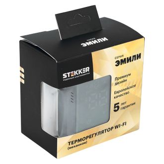 Терморегулятор Wi-Fi (механизм), STEKKER, 250В, 3500Вт, серия Эмили, RSW00-5119-10, платиново-серый, soft touch, 50378