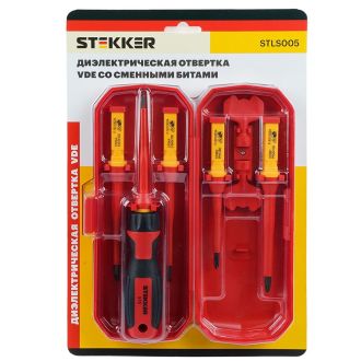 Отвертка VDE со сменными битами до 1000В, 8 предметов, STEKKER STLS005, 50409