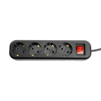 Удлинитель четырехместный с/з с выключателем STEKKER HM03-41-02 3x0,75, 2м, серия Home (У10А-003), черный, 50424