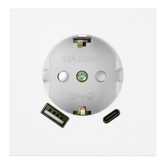 Розетка 1-местная з/ш с/з 16А + USB + Type C (механизм), STEKKER, 250В, 20W, серия Мия, RST16-3119-01, белая магнолия, 50438