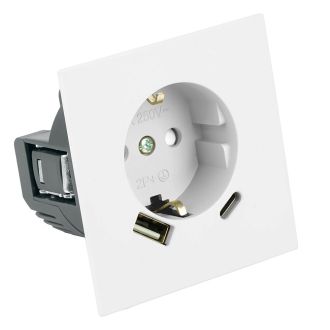 Розетка 1-местная з/ш с/з 16А + USB + Type C (механизм), STEKKER, 250В, 20W, серия Мия, RST16-3119-01, белая магнолия, 50438