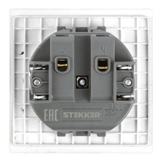 Розетка 1-местная с защитной шторкой (механизм), STEKKER, б/з, 250В, 16А, серия Мия, RST16-3109-01, белая магнолия, 50439