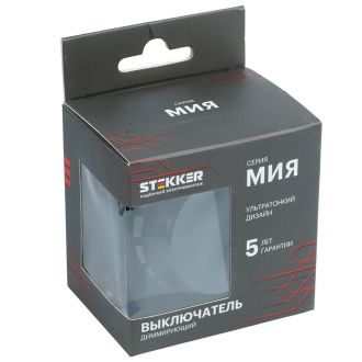 Выключатель диммирующий (механизм), STEKKER, 250В, 1200W, серия Мия, RSW10-3106-05, черный бархат, 50568