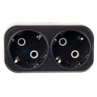 Разветвитель сетевой 2-местный с/з STEKKER ADP16-22-20 250V, 16A, ABS огнеустойчивый пластик, черный, 50680