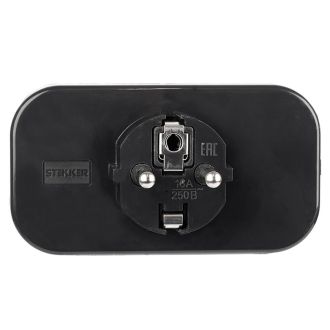 Разветвитель сетевой 2-местный с/з STEKKER ADP16-22-20 250V, 16A, ABS огнеустойчивый пластик, черный, 50680