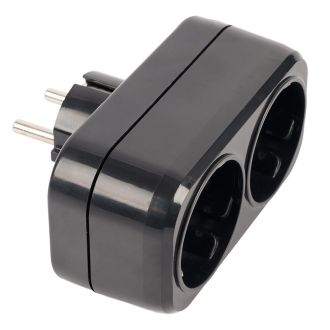 Разветвитель сетевой 2-местный с/з STEKKER ADP16-22-20 250V, 16A, ABS огнеустойчивый пластик, черный, 50680