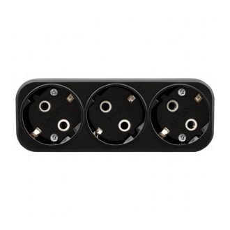 Разветвитель сетевой 3-местный с/з STEKKER ADP16-23-20, 250V, 16A, ABS пластик, черный, 50681
