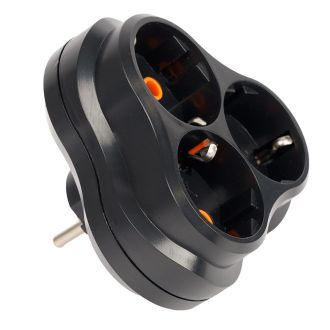 Разветвитель сетевой 3-местный с/з STEKKER ADP16-23-21, 250V, 16A, ABS пластик, черный, 50682