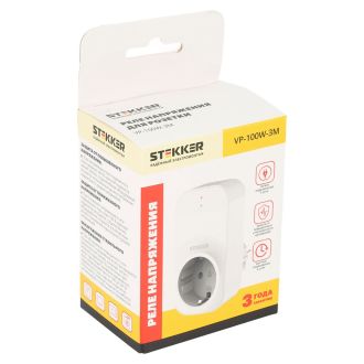 Реле напряжения для розетки STEKKER VP-100W-3M, 230В, 16A, белый, 50687