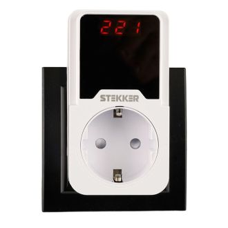 Реле напряжения для розетки регулируемое STEKKER VPR-200W, 230В, 16A, белый, 50689