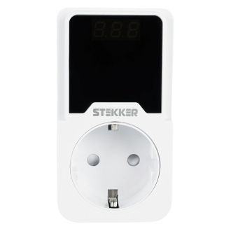 Реле напряжения для розетки регулируемое STEKKER VPR-200W, 230В, 16A, белый, 50689