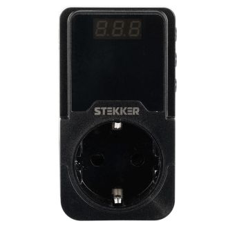 Реле напряжения для розетки регулируемое STEKKER VPR-200B, 230В, 16A, черный, 50690