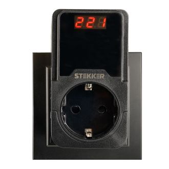 Реле напряжения для розетки регулируемое STEKKER VPR-200B, 230В, 16A, черный, 50690