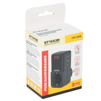 Реле напряжения для розетки регулируемое STEKKER VPR-200B, 230В, 16A, черный, 50690