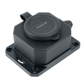 Розетка переносная 1-местная c/з STEKKER, RST16-1-44, 250В, 16А, IP44, черный, 50804