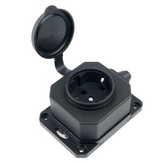 Розетка переносная 1-местная c/з STEKKER, RST16-1-44, 250В, 16А, IP44, черный, 50804