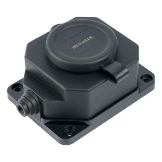 Розетка переносная 1-местная c/з STEKKER, RST16-1-44, 250В, 16А, IP44, черный, 50804