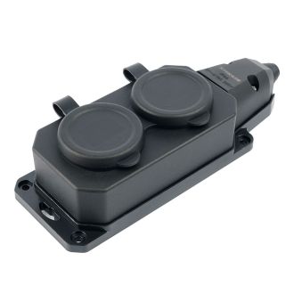 Розетка переносная 2-местная c/з STEKKER, RST16-2-44, 250В, 16А, IP44, черный, 50805