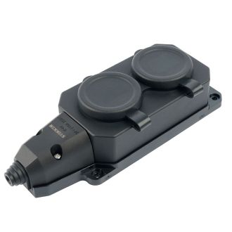 Розетка переносная 2-местная c/з STEKKER, RST16-2-44, 250В, 16А, IP44, черный, 50805