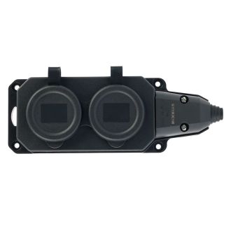 Розетка переносная 2-местная c/з STEKKER, RST16-2-44, 250В, 16А, IP44, черный, 50805